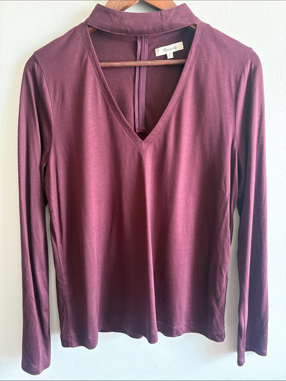 Madewell Burgundy Choker Neck Long Sleeve Top Size Large